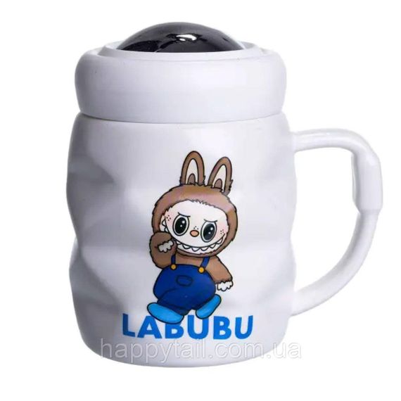 Чашка порцелянова з кришкою Labubu 400 (мл) Білий з синім FM-54A