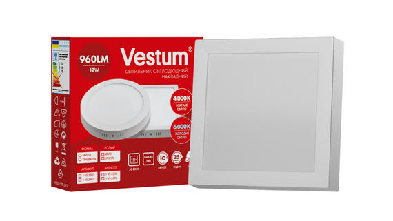 Квадратний світлодіодний накладний світильник Vestum12W 6000K 220V 1-VS-5406 | Зображення 1