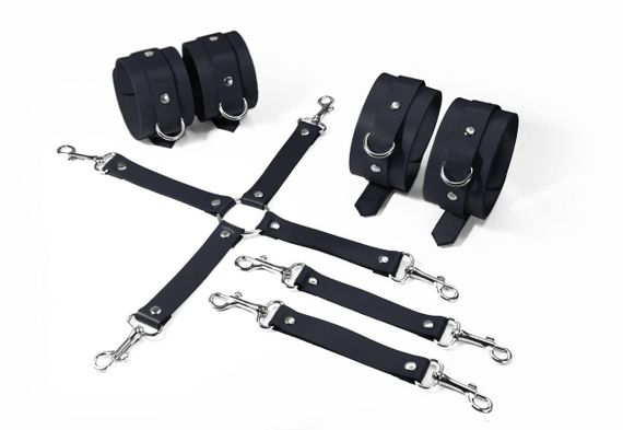 Набір для БДСМ 3 в 1 Feral Feelings BDSM Kit 3 Black, black, наручники, поножі, хрестовина sexstyle
