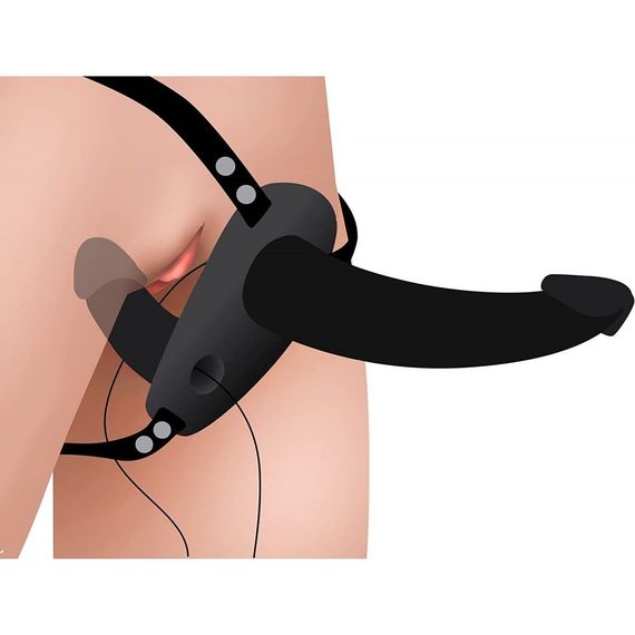 Подвійний страпон з вібро Power Pegger Double Strap-On, чорний | Зображення 1