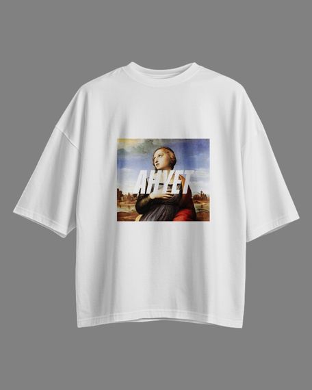 Oversize футболка з принтом ahyet біла | Зображення 1