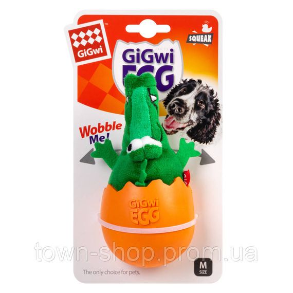 Игрушка для собак Крокодил-неваляшка с пищалкой GiGwi EGG, текстиль, резина, 14 см | Зображення 1