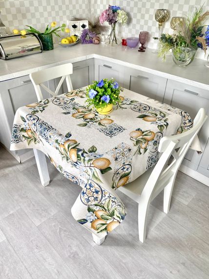 Скатертина гобеленова ALLOVER34395 Limaso, 137x220, Прямокутна, Лимони, З мікрофіброю, 74% поліестер, 23% бавовна, 3% акрил, Гобелен | Зображення 3