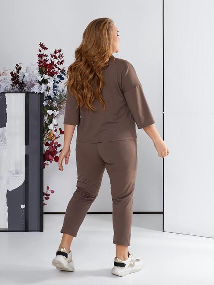 Женский спортивный прогулочный костюм с укороченными штанами NB24003 мокко, размер 58/60 | Зображення 2