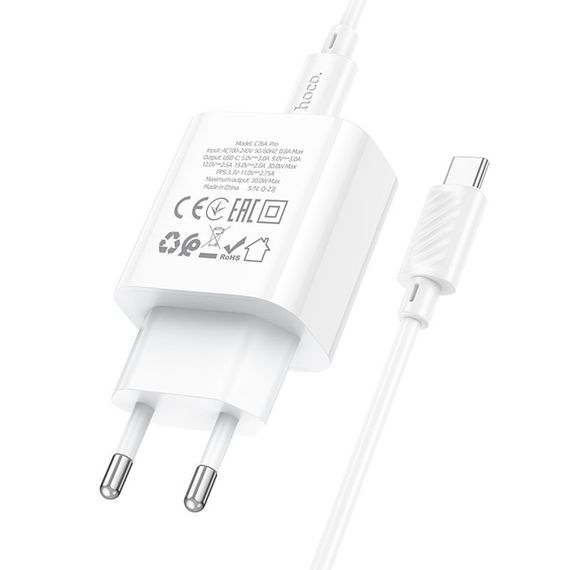 МЗП Hoco C76A Pro Majestic PD30W (1USB-C) + кабель Type-C to Type-C White | Зображення 2