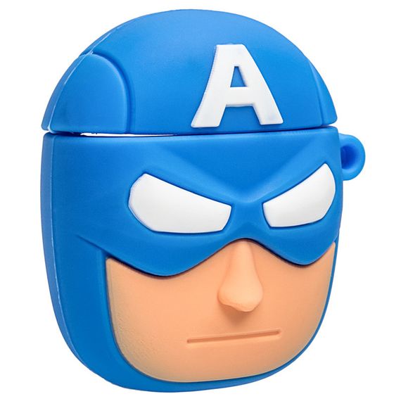 Силиконовый футляр Marvel & DC series для наушников AirPods 1/2 + карабин Капитан Америка/Синий | Зображення 2