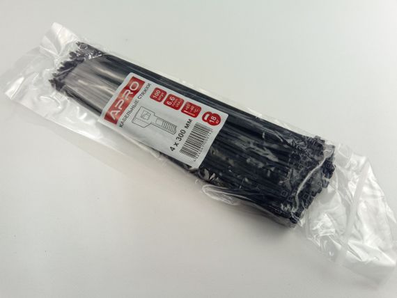 Хомут пластиковий APRO 300х4 (100 шт. у уп.) чорний, 1 ПАКОВКА (CT-B4300)