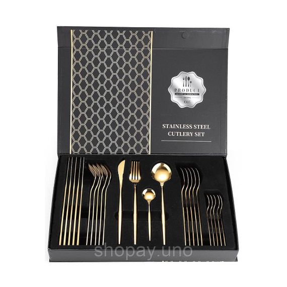 Набор столовых приборов Kitchen Ware 24 шт из нержавеющей стали на 6 персон Gold
