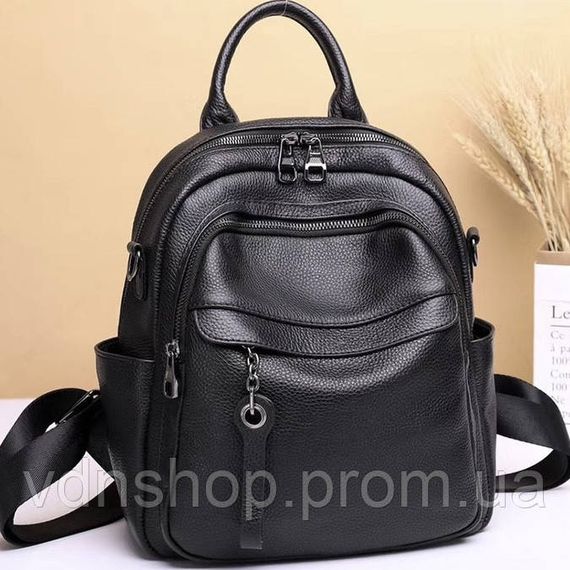 Жіноча шкіряна сумка наплічна міська 21х28х13, рюкзак для кожного дня, чорни