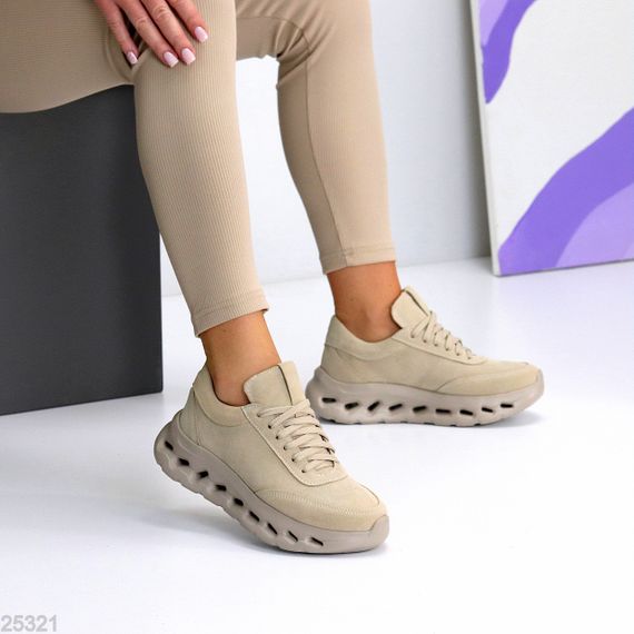 Молодіжні дизайнерські бежеві кросівки натуральна замша | Зображення 6