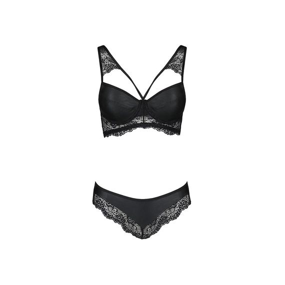 Комплект з еко-шкіри та мережива Passion LOONA SET L/XL, black, бра і трусики | Зображення 4