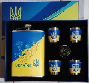 Подарочный набор MOONGRASS 6в1 с флягой, рюмками, лейкой UKRAINE 🇺🇦 WKL-075
