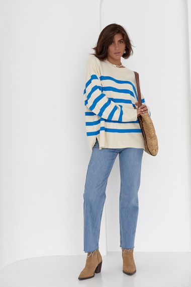 Кофта женская oversize в полоску синий цвет L | Зображення 2