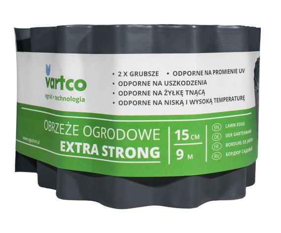 Бордюрная лента  15 см 9 метров серая усиленная VARTCO (Польша)