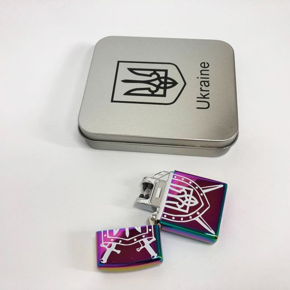 Дугова електроімпульсна запальничка USB Україна металева коробка HL-446. Колір: хамелеон | Зображення 4