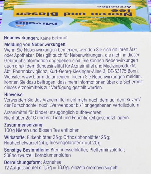 Чай Mivolis Nieren und Blasen Tee для підтримки здоров’я нирок і сечового міхура, 12 шт., Німеччина | Зображення 2