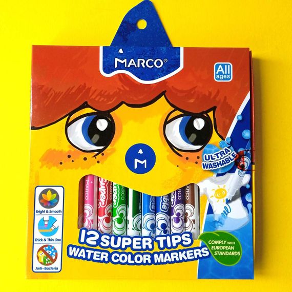 Фломастери Marco Super Washable Jumbo 12 шт  ⁇  дитячі тонкі водні фломастери Super Washable  ⁇