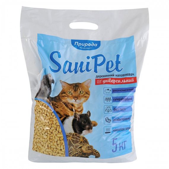 Наповнювач Природа Sani Pet Універсальний гігієнічний для котячих туалетів деревинний 5 кг | Зображення 1