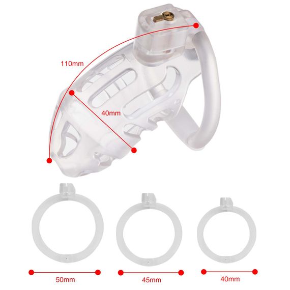 Клітка для пеніса LOCKINK SEVANDA Plastic Penis Chastity Cage, прозора, 3 кільця різних розмірів | Зображення 8