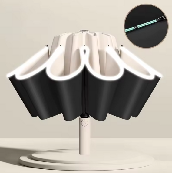 Парасолька реверсивна з рефлекторною смугою, повний автомат, бежева