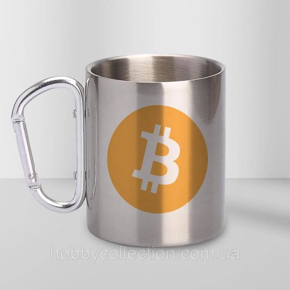 Кружка металева з карабіном "Bitcoin" 300 мл Срібляста