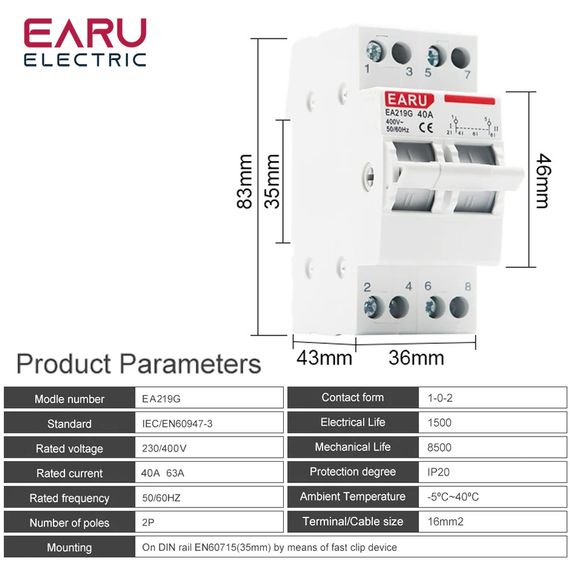 Введення резерву перемикач Earu AC on-off-on 63а | Зображення 2
