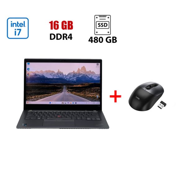 Ноутбук Б-клас Lenovo ThinkPad T14s Gen 2 / 14" (3840x2160) IPS / Intel Core i7-1165G7 (4 (8) ядра по 2.8 - 4.7 GHz) / 16 GB DDR4 / 480 GB SSD / Intel Iris Xe Graphics / WebCam б/в + Подарунок  Бездротова миша HOCO GM28