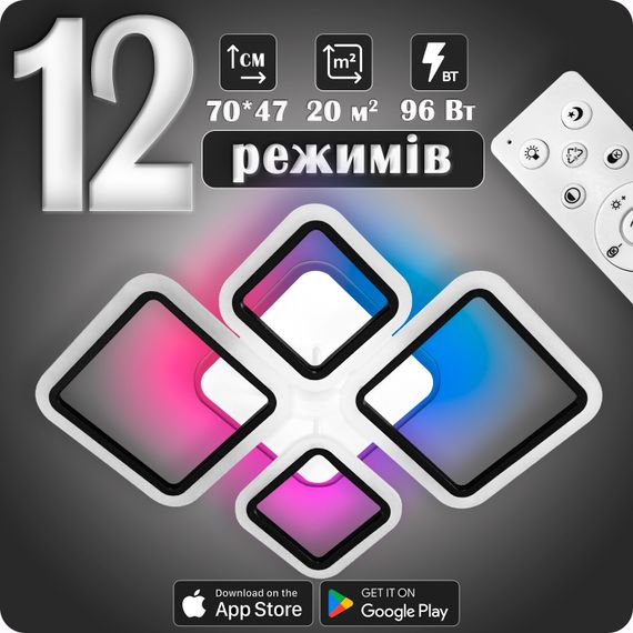 Люстра світлодіодна 517 Light 3color з пультом 96 Вт Чорний (01755)