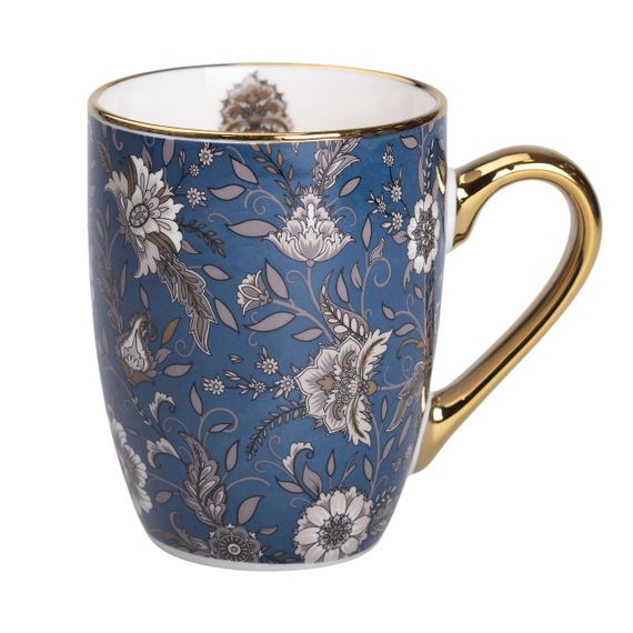 Фарфоровая чашка 400 мл с золотым ободком и золотой ручкой Синяя RX-N240665BL