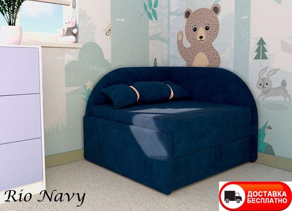 Детское раскладное кресло-кровать Рио, мягкая обивка велюр синий Navy