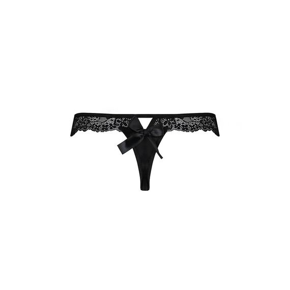 Мереживні трусики-танга з атласним бантиком Passion NAJA THONG S/M, black | Зображення 5