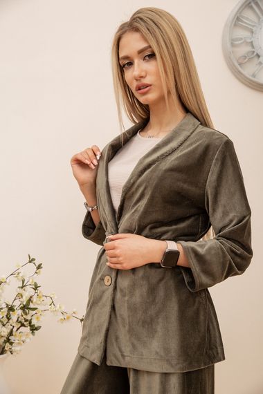 Женский велюровый пиджак цвет Хаки 115R363-17 | Зображення 2