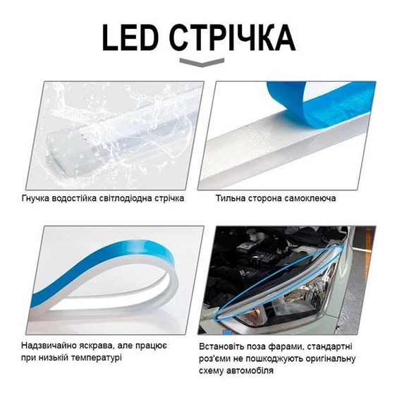 LED стрічка DRL повороти ТЕТРІС 45 см Світлодіодна Денні ходові вогні, біло-жовті 12В 2 штуки | Зображення 6