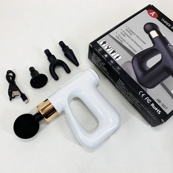 Ударний Перкусійний масажер для тіла та м'язів Масажний пістолет EM HB-007 акумуляторний білий | Зображення 6