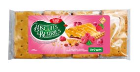 Печиво затяжне з начинкою BISCUITS  BERRIES малина та родзинки 210г (214202)
