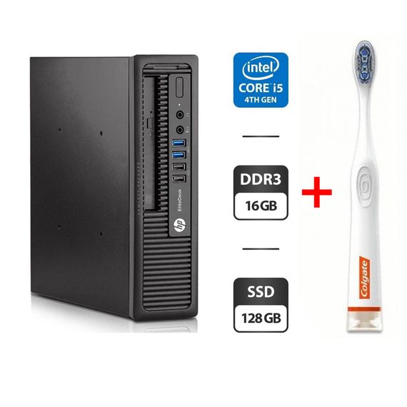 Неттоп HP EliteDesk 800 G1 USFF / Intel Core i5-4690S (4 ядра по 3.2 - 3.9 GHz) / 16 GB DDR3 / 128 GB SSD / Intel HD Graphics 4600 / DVD-ROM б/в + Подарунок  Розумна інтерактивна зубна щітка Colgate Connect M1 Bluetooth