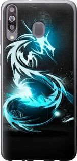 Чехол на Samsung Galaxy A40s A3050 Бело-голубой огненный дракон из силикона FCh_088863