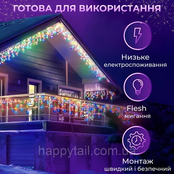 Гірлянда вулична світлодіодна 90 LED 3 метри білий дріт бахрома 18 ниток 3МWML | Зображення 4