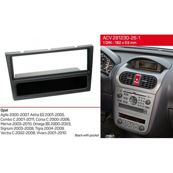 Переходная рамка Opel Agila, Combo, Corsa, Meriva, Omega, Signum, Tigra, Vectra, Vivaro ACV 281230-26-1 | Зображення 1