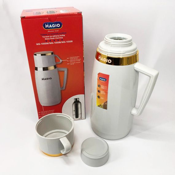 Термос Magio MG-1050W со стеклянной колбой, Хороший небольшой термос, для питьевой воды. Цвет: белый | Зображення 6