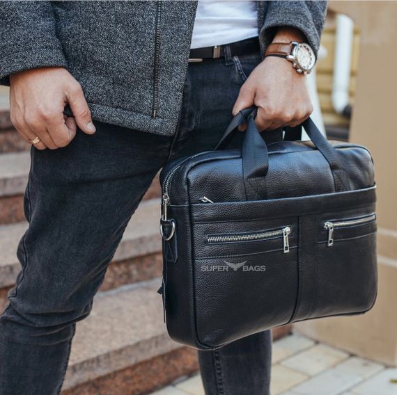 Портфель чоловічий шкіряний для документів та ноутбука 15,6" чорний | Зображення 3
