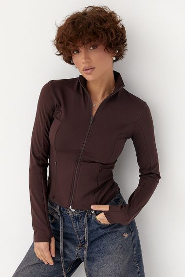 Спортивна еластична кофта на блискавці - коричневий цвет, M (є розміри)