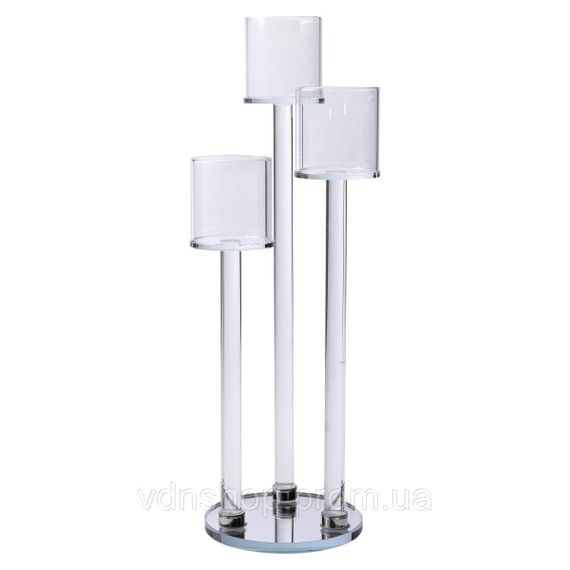 Підсвічник скляний на 3 свічки 12×37.5 см підсвічник декоративний прозорий на ніжці HP-4-13 | Зображення 1