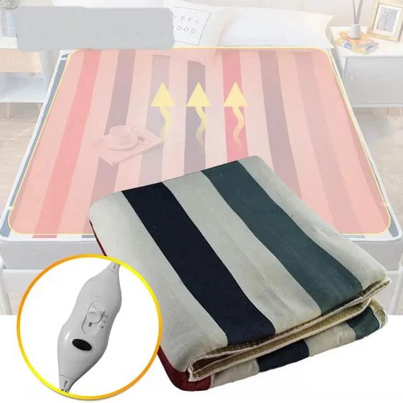 Електропростирадло Electric Blanket 150×120 см з регулюванням температури, різнокольорові смуги | Зображення 4