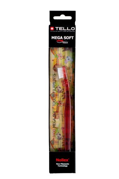 Дитяча зубна щітка Tello Kids 10400 Mega Soft Black (від 0 до 5 років), червона
