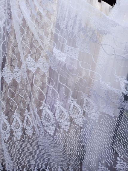 Тюль корд, гардини, білий однотонний фатин з вишивкою для спальні, вітальні, дитячої | Зображення 2