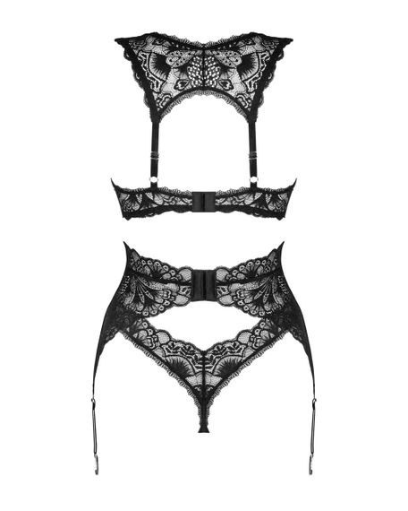 Комплект белья Obsessive Donna Dream 3-pcs set M/L Black, бюстгальтер, стринги, пояс для чулок sexstyle | Зображення 3