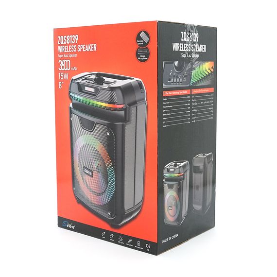 Акустична система з підсвічуванням ZQS8139, 15W, вбудований акум 3600mAh, живлення від USB кабелю, Black, Box | Зображення 1