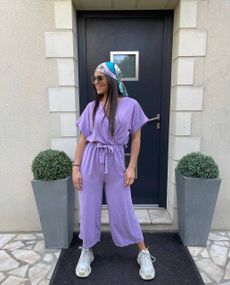 Женский летний комбинезон с укороченными штанами BF832 цвет сиреневый, размер 50/54