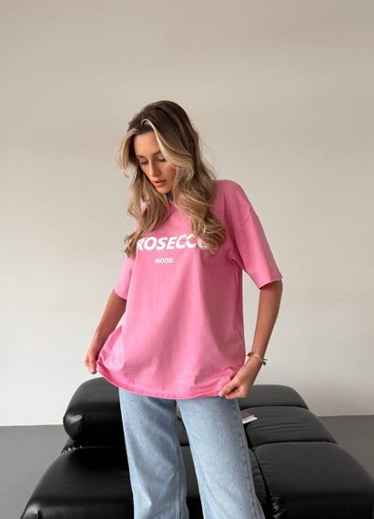 Женская свободная футболка оверсайз Prosecco mood  SH318 цвет розовый, размер 42/46 onesize